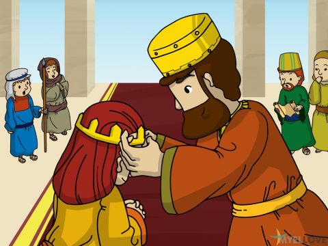 Als König Xerxes eine Frau suchte, suchte er im Persischen Reich nach den schönsten Frauen. Er erwählte eine junge Frau namens Ester zur Frau, die Königin wurde. Der König wusste nicht, dass seine neue Frau Jüdin war. Ihr Onkel Mordechai war ebenfalls Jude und arbeitete im Palast am Königstor.<br/>Während seiner Arbeit im Palast erfuhr Mordechai von einer Verschwörung, den König zu töten. Er meldete die Verschwörung sofort, woraufhin zwei Männer verhaftet wurden. Ein Bericht über diese Verschwörung wurde im Buch der Königsherrschaft festgehalten. – Folie 1
