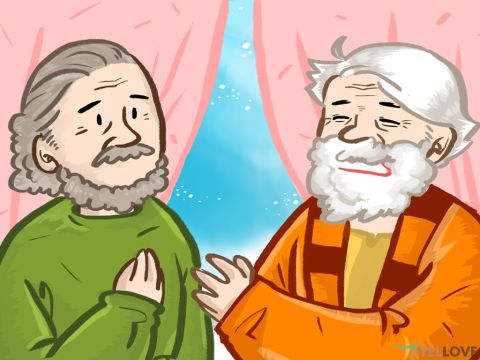 Abraham war entschlossen, dass sein Sohn Isaak keine Frau aus den umliegenden Stämmen heiraten sollte, die Gott nicht anbeteten.<br/>Abraham rief seinen ältesten Knecht und sagte: „Ich möchte, dass du für Isaak eine Frau aus meiner Verwandtschaft in meinem Heimatland findest.“<br/>Abrahams Knechts versprach zu gehorchen. Er nahm zehn Kamele, beladen mit allerlei Geschenken, und machte sich auf den Weg in die ferne Stadt Nahor. – Folie 1