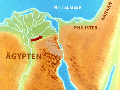 Bisher waren die Israeliten direkt in das Land Kanaan unterwegs, und wenn sie diesen Weg weitergingen, würden sie bald in das Land der Philister gelangen, und das würde nur eines bedeuten: Krieg. – Folie 17