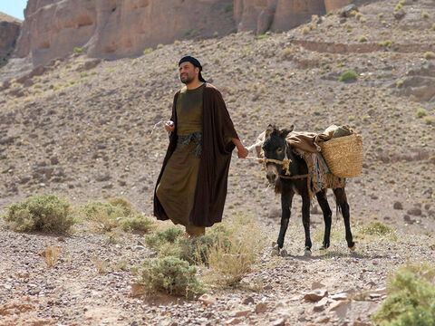 Schließlich kam ein Samaritaner, der auch auf diesem Weg reiste. – Folie 17