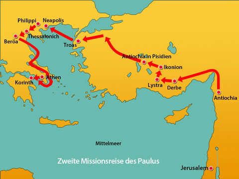 Von Athen reiste Paulus nach Korinth, einer der größten Städte im römischen Reich, die an der Kreuzung wichtiger Handelsrouten lag. – Folie 1