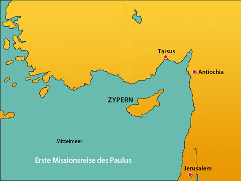 Er reiste nach Tarsus, wo Saulus, auf griechisch Paulus genannt, nun lebte. Paulus hatte vorher die Christen verfolgt, aber nun war er selbst Christ. – Folie 5