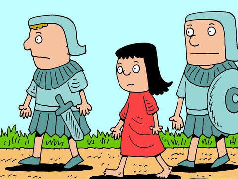 Naaman hatte einen Überfall in Israel angeführt und Juden gefangen genommen, um sie zu Sklaven zu machen. Eine der Sklaven war ein junges Mädchen. – Folie 4