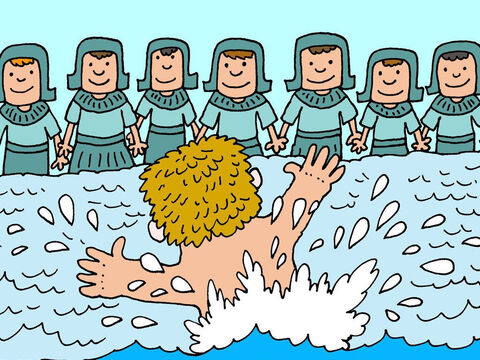 Er sprang im Wasser auf und ab und rief: „Schaut! Der Gott Elisas hat mich geheilt.” – Folie 10