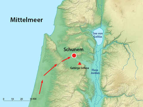 Die Philister brachten ihr Heer zu einem Ort in der Nähe von Schunem. – Folie 2