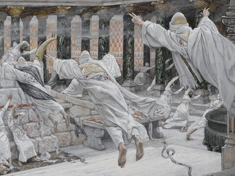 Sie kamen nach der Auferstehung Jesu aus den Gräbern, gingen in die heilige Stadt und erschienen vielen Menschen.<br/>(Matthäus 27,53).<br/>Die Toten erscheinen im Tempel – James Tissot – Brooklyn Museum. – Folie 13