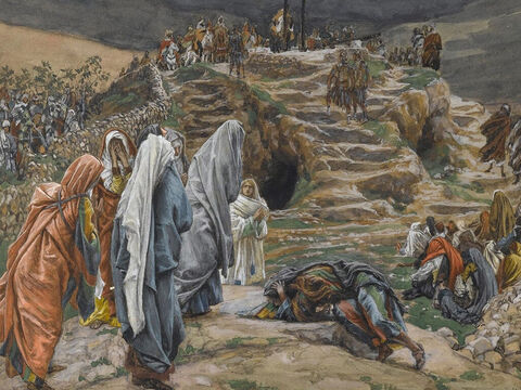 Jesus sagte: „Vater, vergib ihnen, denn sie wissen nicht, was sie tun.“<br/>(Lukas 23,34).<br/>Die Frauen beobachten aus der Ferne – James Tissot – Brooklyn Museum. – Folie 14