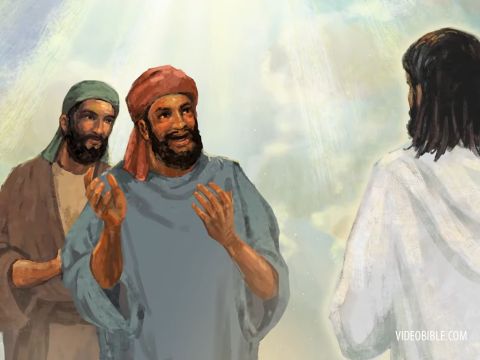 Jesus antwortete: „Ich sah dich, als du noch unter dem Feigenbaum warst, bevor Philippus dich rief.“ Da erklärte Nathanael: „Rabbi, du bist der Sohn Gottes; du bist der König von Israel.“ – Folie 23