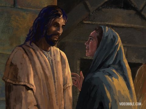 Als der Wein alle war, sagte Jesu Mutter zu ihm: „Sie haben keinen Wein mehr.“<br/>„Was habe ich damit zu tun?“, erwiderte Jesus. „Meine Stunde ist noch nicht gekommen.“ – Folie 2