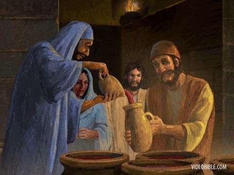 Dann sagte er zu ihnen: „Schöpft nun etwas Wasser heraus und bringt es dem Speisemeister.“ – Folie 5