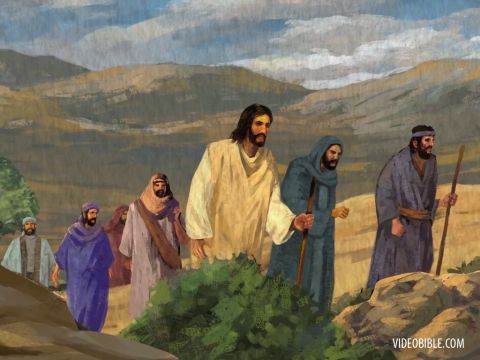 Als das jüdische Passahfest nahte, ging Jesus nach Jerusalem hinauf. Im Tempel traf er Leute, die Rinder, Schafe und Tauben verkauften, und andere, die an Tischen saßen und Geld wechselten. – Folie 10