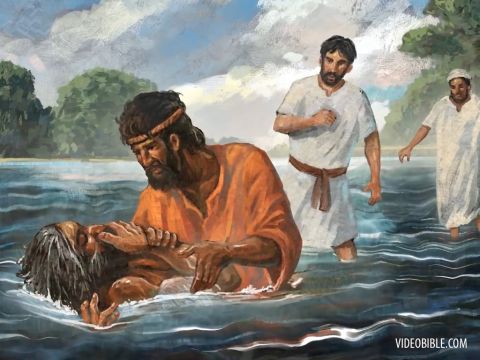 Auch Johannes taufte in Änon bei Salim, weil es dort reichlich Wasser gab. Und die Menschen kamen und ließen sich taufen. (Das war, bevor Johannes ins Gefängnis geworfen wurde.) – Folie 18