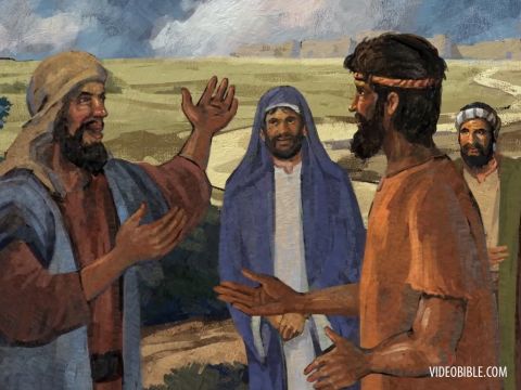 Sie kamen zu Johannes und sagten zu ihm: „Rabbi, der Mann, der bei dir jenseits des Jordan war – der, von dem du Zeugnis gegeben hast –, siehe, er tauft, und alle gehen zu ihm.” – Folie 20