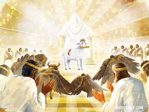 Die vier Lebewesen sprachen: „Amen”, und die Ältesten fielen nieder und beteten an. – Folie 8