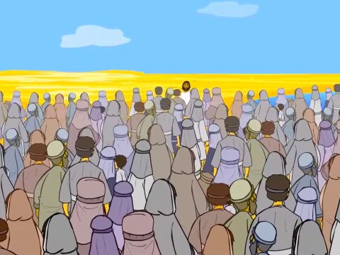 Eines Tages versammelte sich wieder eine große Menschenmenge um Jesus. – Folie 1