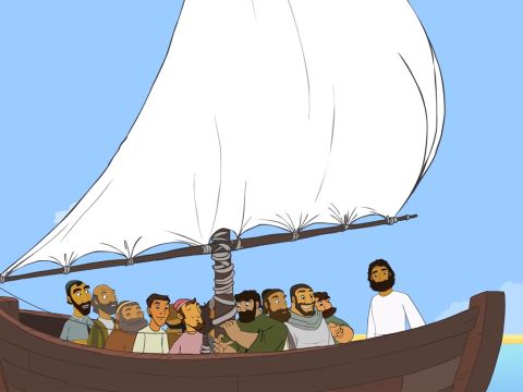 Sobald Jesus die Leute weggeschickt hatte, stieg er mit den Jüngern ins Boot … – Folie 17