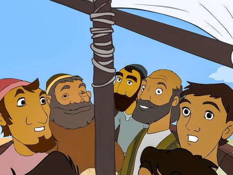 „Ja“, antworteten die Jünger. „Es waren zwölf Körbe.“ – Folie 13