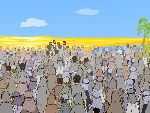 Da fragte Jesus: „Und wie viele Körbe mit Resten habt ihr aufgesammelt, als ich sieben kleine Brote für die 4.000 Menschen brach?“ – Folie 14
