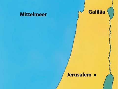 Jesus wird bedroht. Einige Leute wollen ihn steinigen. Er verlässt Galiläa mit einer Gruppe von Männern und Frauen, um sein Werk in anderen Teilen Israels fortzusetzen. – Folie 1