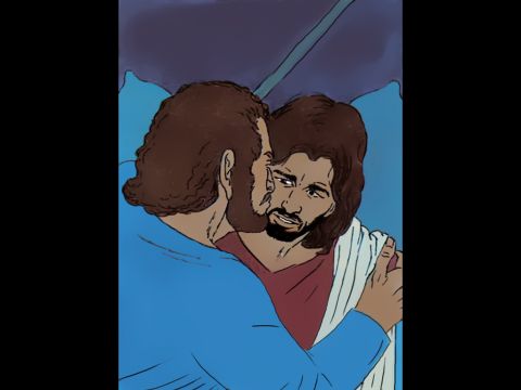 Jesus: „Judas, verrätst du den Messias mit einem Kuss?” – Folie 10