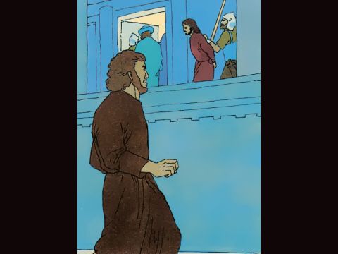 Jesus sieht Petrus an und schaut ihn in die Augen. – Folie 7
