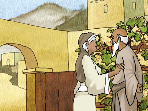 Sie (Zacharias und Elisabeth) waren aber alle beide gerecht und fromm vor Gott und lebten in allen Geboten und Satzungen des Herrn untadelig. Und sie hatten kein Kind; denn Elisabeth war unfruchtbar, und beide waren hochbetagt. (Lukas 1,6–7 – Luth) – Folie 1