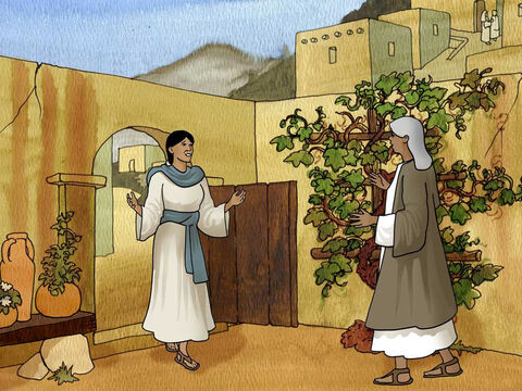 Maria aber machte sich auf in diesen Tagen und ging eilends in das Gebirge zu einer Stadt in Juda und kam in das Haus des Zacharias und begrüßte Elisabeth. Und es begab sich, als Elisabeth den Gruß Marias hörte, hüpfte das Kind in ihrem Leibe. Und Elisabeth wurde vom Heiligen Geist erfüllt. (Lukas 1,39–41 – Luth) – Folie 9