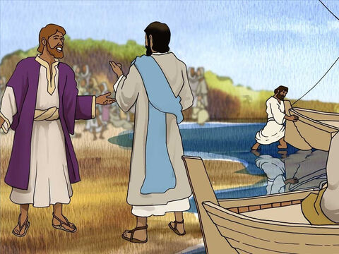 Ein Schreiber realisierte, was Jesus vor hatte. Deshalb sagte er zu Jesus, dass er ihm überall hin folgen würde. Jesus sagte: "Die Füchse haben Höhlen und die Vögel in der Luft haben Nester, aber der Menschensohn hat nichts wo er seinen Kopf niederlegen kann. – Folie 3