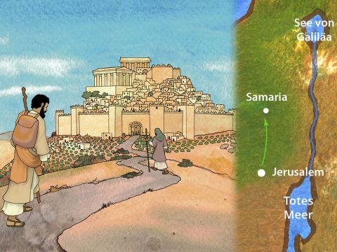 Philippus ging in die Stadt Samaria und begann, ihnen Christus zu verkündigen. Die Menschenmenge hörte einmütig dem zu, was Philippus sagte, während sie zuhörte und die Zeichen sah, die er tat … Apostelgeschichte 8,5-6 – Folie 1