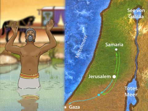 Als sie aus dem Wasser stiegen, nahm der Geist des Herrn Philippus fort. Und der Eunuch sah ihn nicht mehr, sondern zog freudig seines Weges. Apostelgeschichte 8,39 – Folie 16