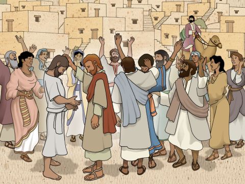 Als nun die Apostel in Jerusalem hörten, dass Samaria das Wort Gottes angenommen hatte, sandten sie Petrus und Johannes dorthin. Diese kamen herab und beteten für sie, dass sie den Heiligen Geist empfingen. Denn er war noch auf keinen von ihnen gefallen. Sie waren lediglich auf den Namen des Herrn Jesus getauft worden. Dann legten sie ihnen die Hände auf, und sie empfingen den Heiligen Geist. Apostelgeschichte 8,14-17 – Folie 5